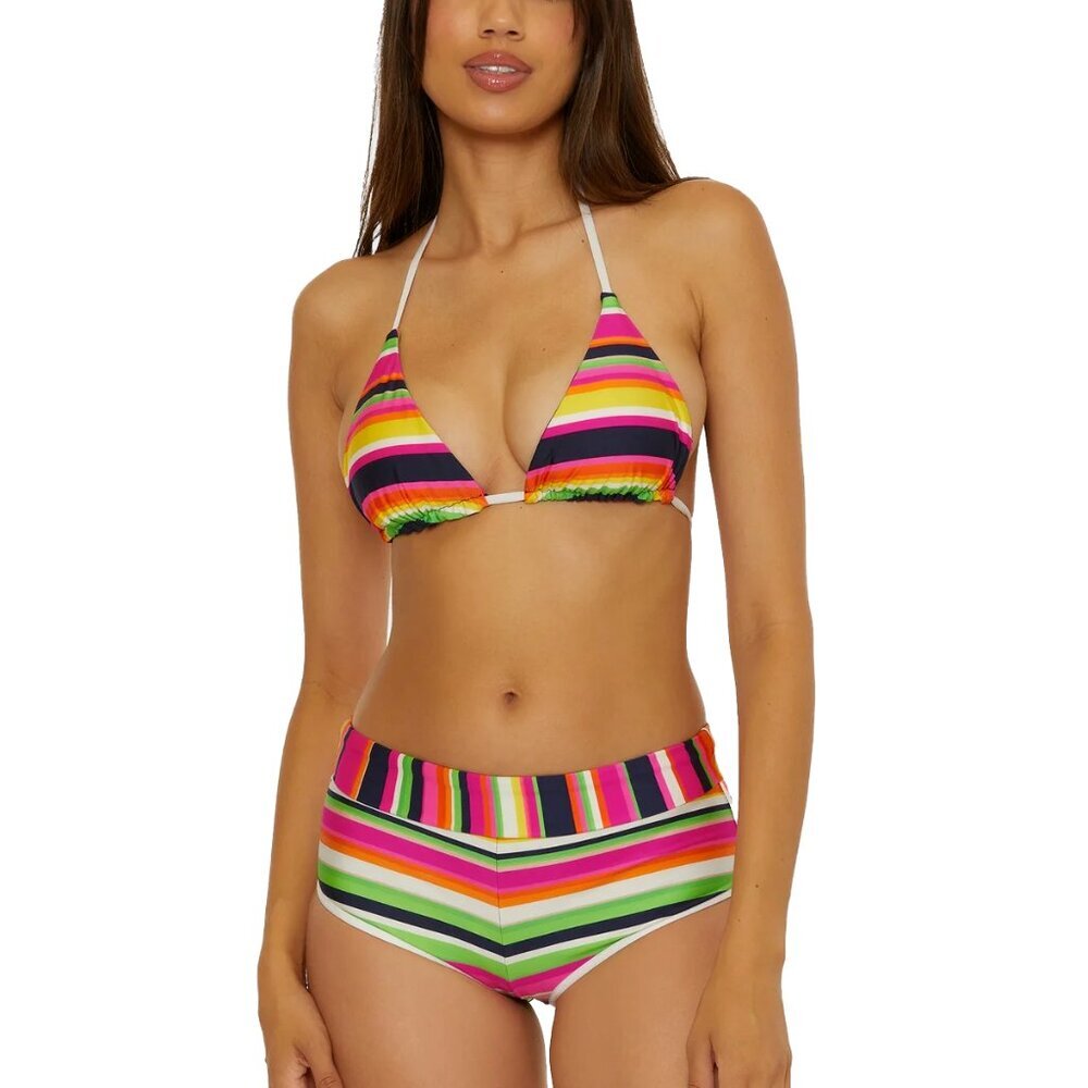 NWT Trina Turk Stripe Splash Triangle Bikini Top & Boy Short Swim Bottom 6